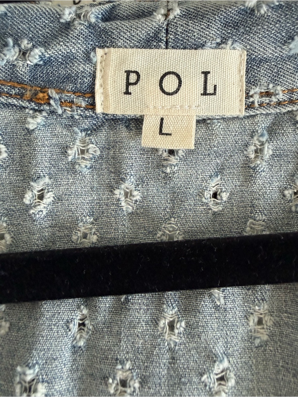 POL Embroidered Peace Sign Patchwork Duster - Dusty Blue with Cream Lace - Picture 3 of 3